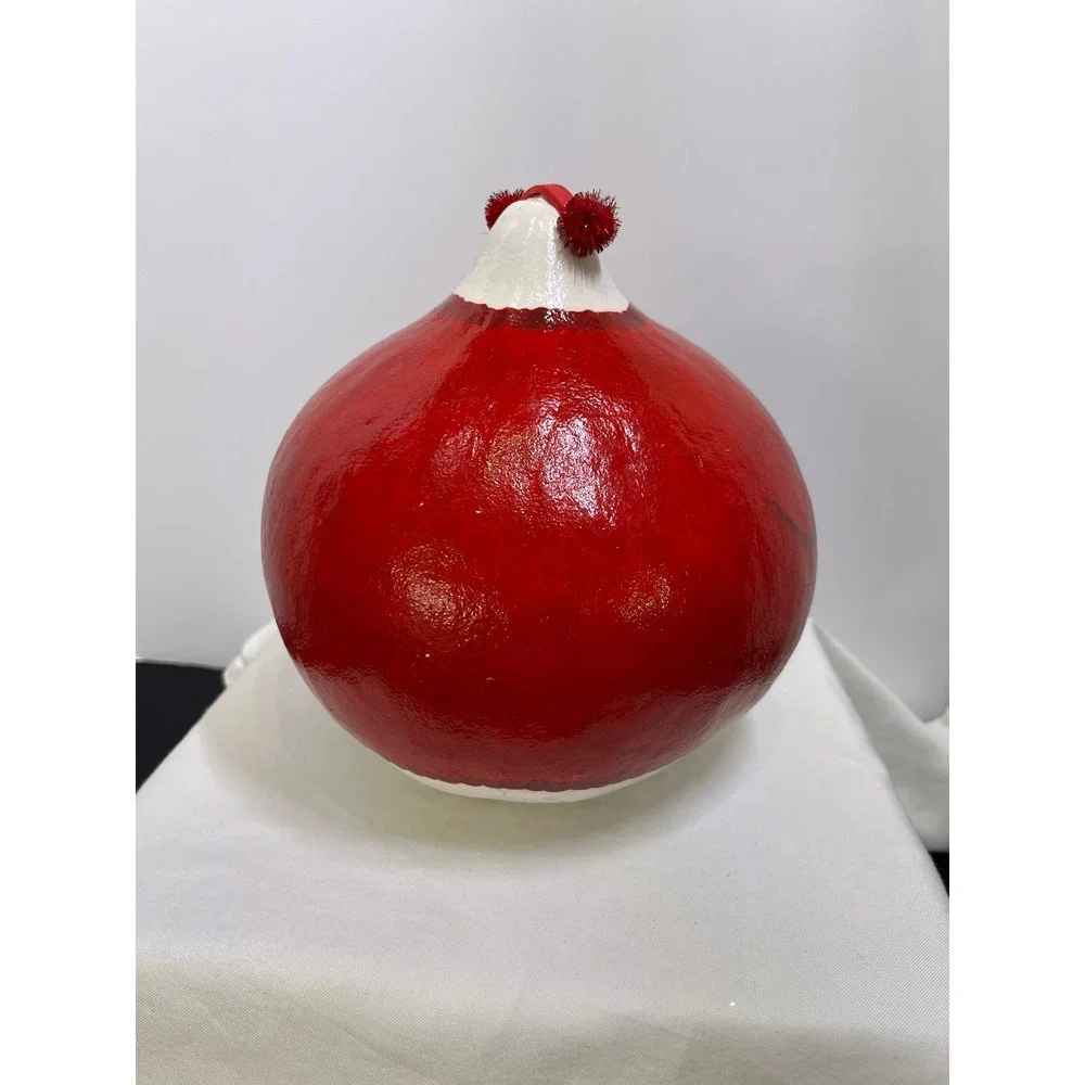 Vintage Folk Art Hand Painted Snowman Gourd Christmas Decor
